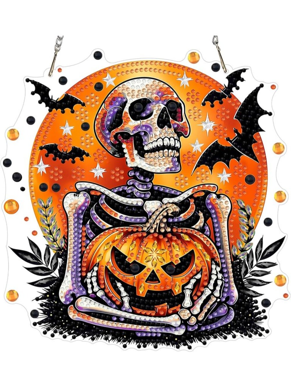 Halloween Hanging Diamond Art Ornaments w/ Chain Diamond Moon Skeleton Hanging